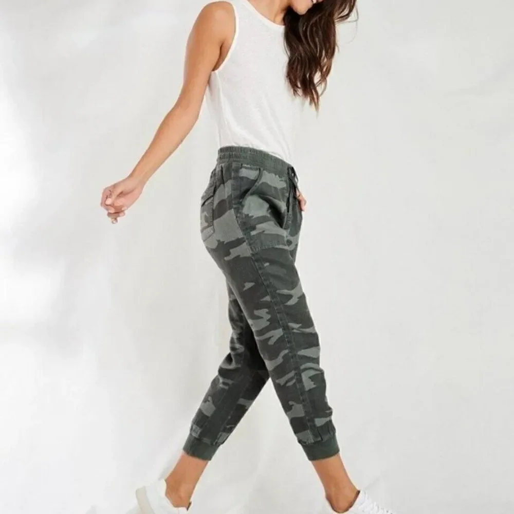 Splendid Lakeside Camo Joggers Army Green High Rise Pull-On Straight Leg Pants S - Picture 2 of 13